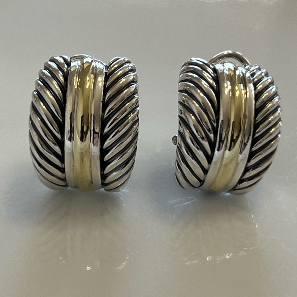 David Yurman Large Two Tone Cable Earrings. 925/14K